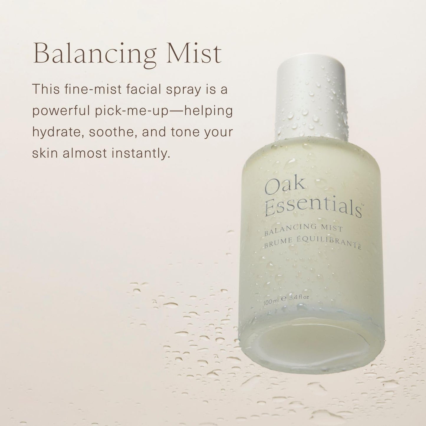 Oak Essentials Balancing Mist, Ultra-Fine Hydrating Toner Spray for Face and Body, Rose Water Face Mist with Aloe and Glycerin, 3.4 Fl Oz