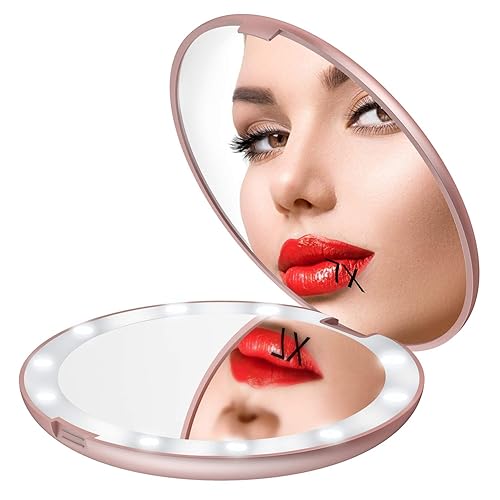 Gospire 5" Lighted Travel Makeup Mirror 1X/7X Magnifying Double Sided, Super Large LED Compact Portable Handheld Pocket Illuminated Cosmetic Vanity