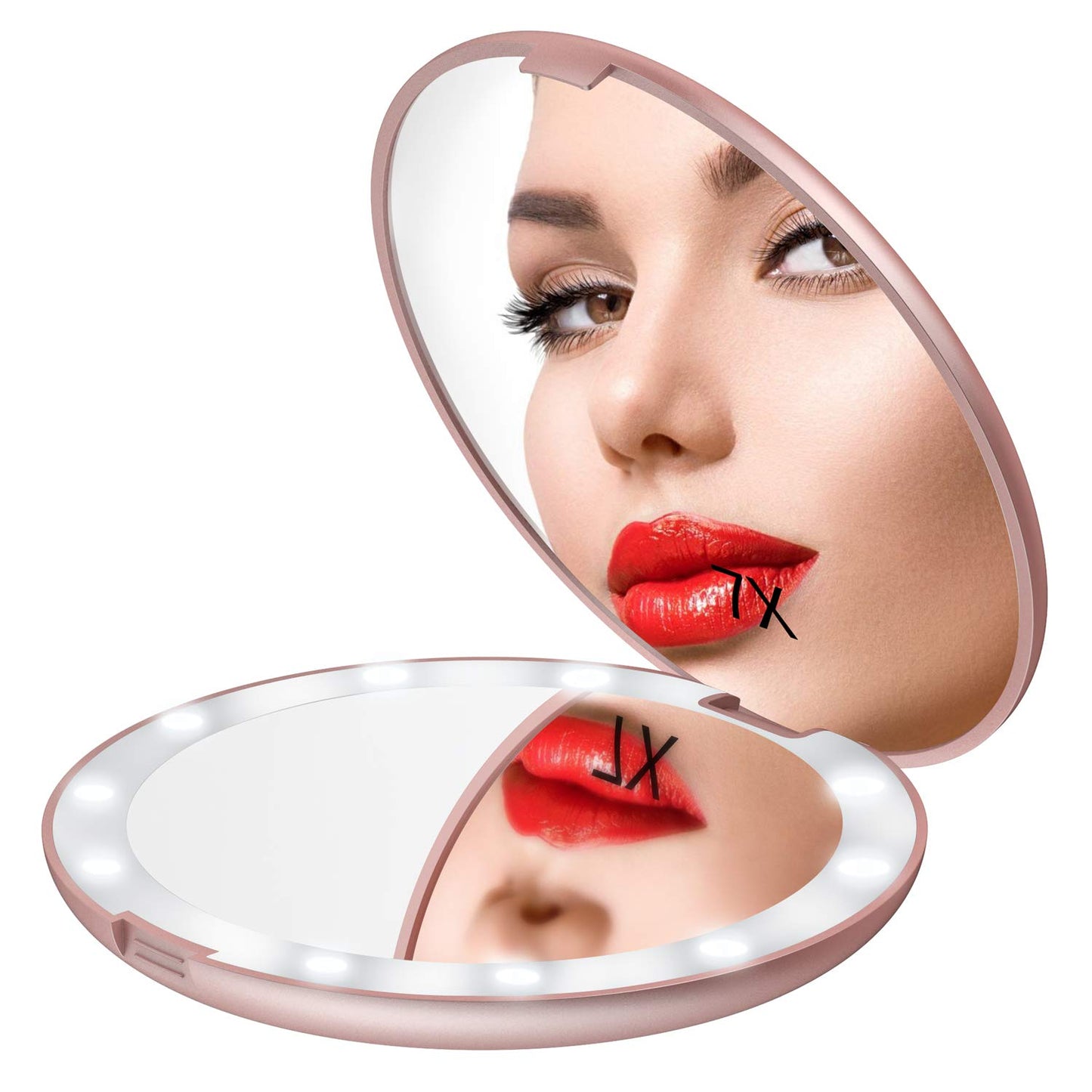 Gospire 5" Lighted Travel Makeup Mirror 1X/7X Magnifying Double Sided, Super Large LED Compact Portable Handheld Pocket Illuminated Cosmetic Vanity