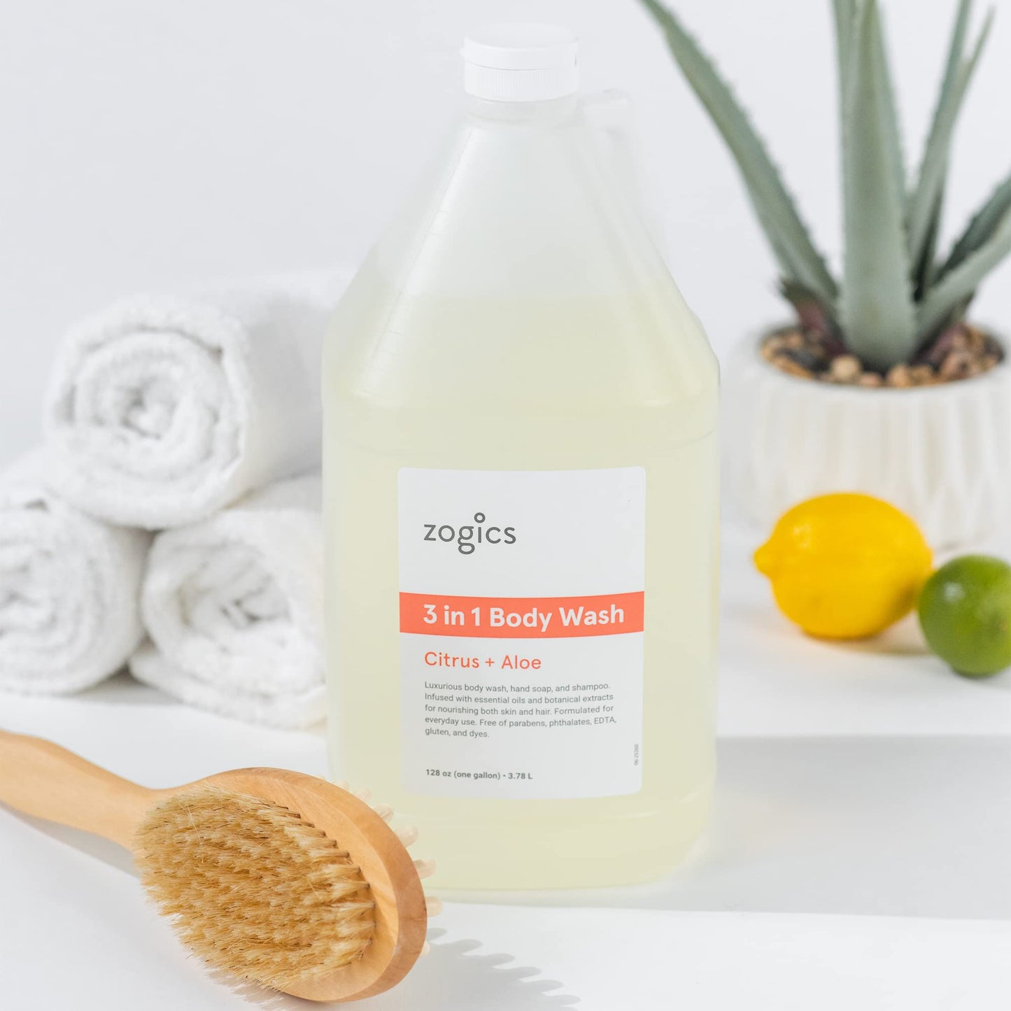 Zogics 3-in-1 Body Wash - Body Soap, Shampoo, and Hand Soap Liquid Refill All-in-One, Hydrating Plant-Based Formula, Refreshing Citrus + Aloe Scent (1