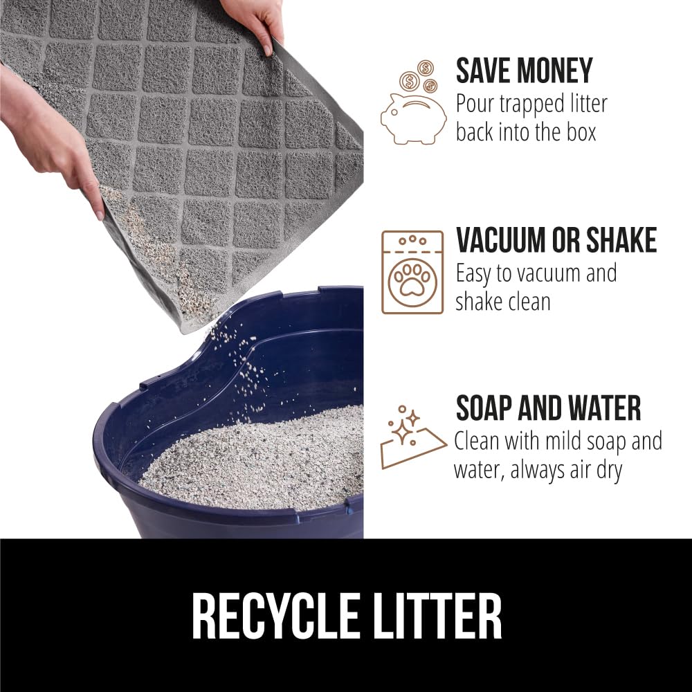 GORILLA GRIP Cat Litter Mat 24x17 – Water Resistant, Traps Litter, Easy Clean, Scatter Control for Indoor Cats, Gray