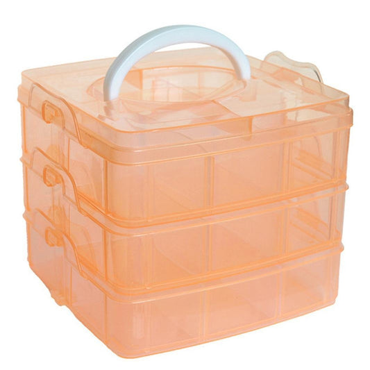 Kamay's 3-Tier Transparent Stackable Adjustable Compartment Slot Plastic Craft Storage Box Organizer Snap-Lock Tray Container 3 Sizes 4 Candy Colors…