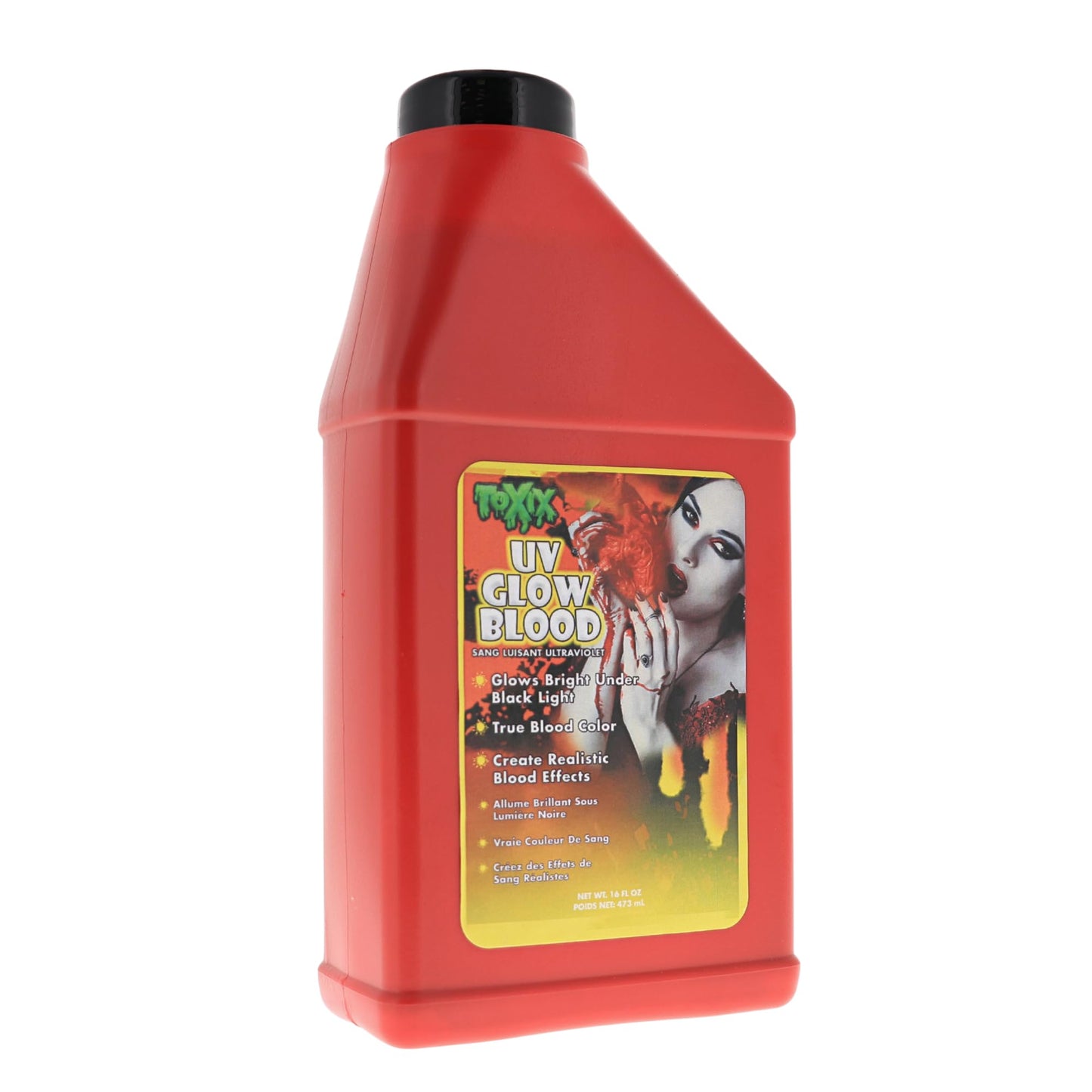 TOXIX UV Fake Blood - 16 fl oz GLOWS Under Blacklight Red Fake Blood for Halloween, SFX Makeup, Cosplay, Safe, Washable, SHAKE WELL BEFORE EACH USE!