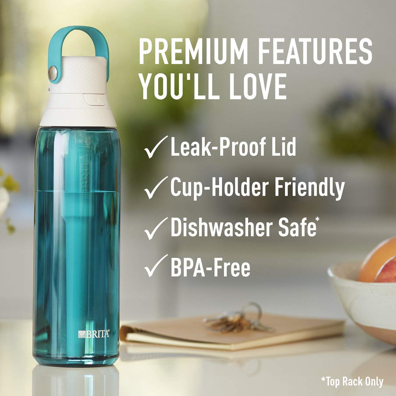 Brita Hard-Sided Plastic Premium Filtering Water Bottle, BPA-Free, Reusable, Replaces 300 Plastic Water Bottles, Filter Lasts 2 Months or 40 Gallons…