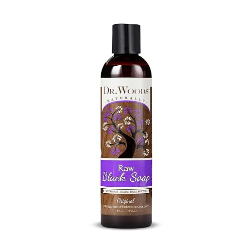 Dr. Woods Raw African Liquid Black Soap - Body Wash for Men and Women, Contains Organic Shea Butter, Gentle Exfoliant, Natural Cleanser for Face