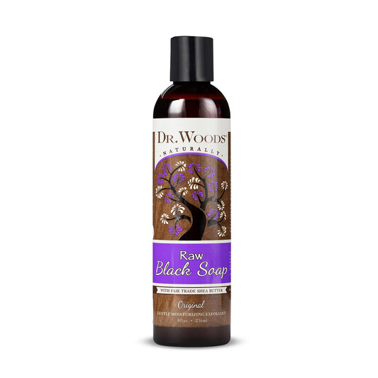 Dr. Woods Raw African Liquid Black Soap - Body Wash for Men and Women, Contains Organic Shea Butter, Gentle Exfoliant, Natural Cleanser for Face