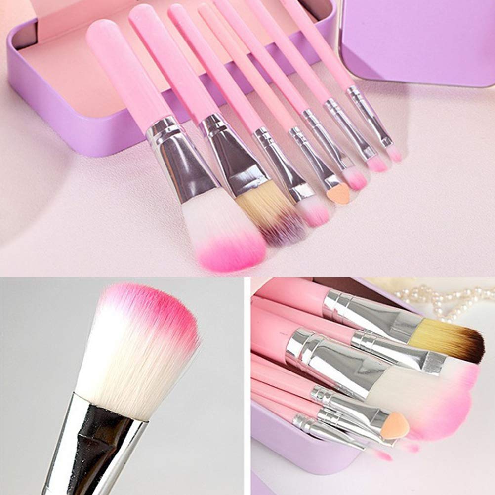 Pimoys Children Makeup Brushes, 7Pcs Makeup Brush Set Foundation Eyebrow Eyeliner Brush Cosmetic Concealer Brushes for Kids Girls, Women trave - Pink