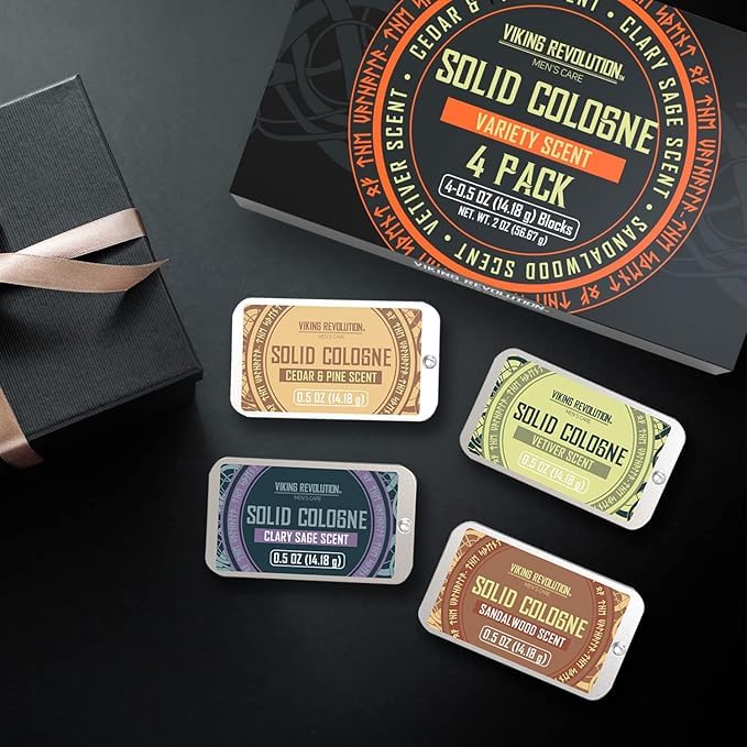 Viking Revolution 4 Pack Mens Solid Colognes 0.5 Oz - Men Solid Perfume with Cedar Wood, Clary Sage, Vetiver, Sandalwood Cologne for Mens - Travel