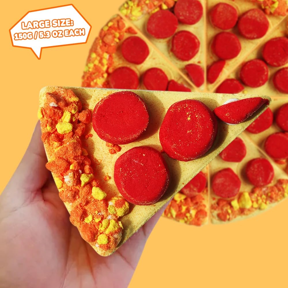 HZEX Pizza Bath Bombs Set of 8 Slices - Large Fizzies for Relaxing Bubble Bath, Handmade Spa Gift for Women, Men & Kids - Fun Pizza-Shaped…