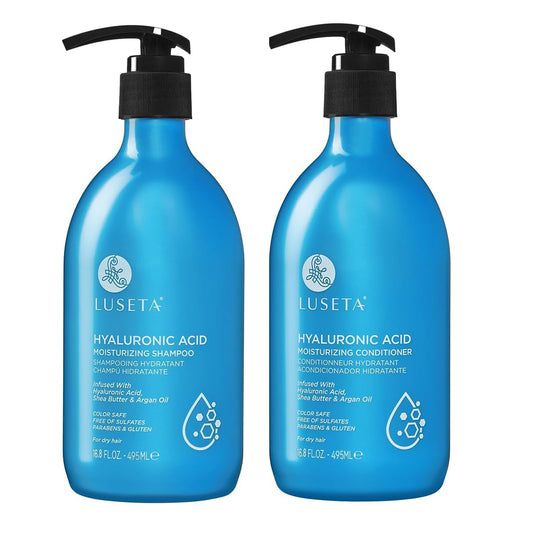 LUSETA Hyaluronic Acid Moisturizing Shampoo and Conditioner Set for Hair Frizz Control for Dry and Damaged Hair, with Argan Oil and Shea Butter