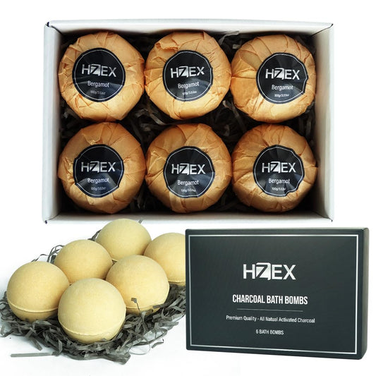 HZEX Charcoal Activated Bath Bombs for Men - Detox with Handmade Organic 6 Pack Bath Bomb Set, up to 3 Scents (Sandalwood, Bergamot, Ocean) Beauty and Personal Care HZEX