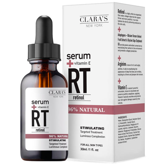 CLARA'S NEW YORK Retinol Facial Serum with Vitamin E - Hydrating, Firming & Skin-Supportive - 30ml / 1 Fl Oz - Made in US