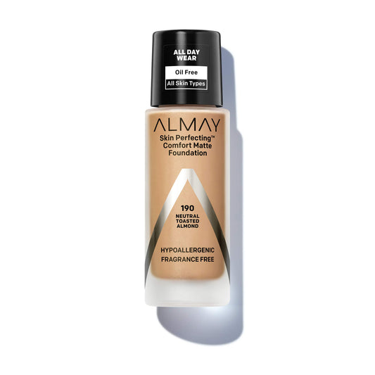Almay Skin Perfecting Comfort Matte Foundation, Hypoallergenic, Cruelty Free-Fragrance Free, Dermatologist Tested Liquid Makeup, Neutral Toasted