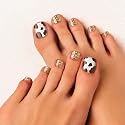 GoldFinger Trendy Press On Fake Toenail Wider Fit, Cow Animal Print & Glittering Metallic Gold Color, Ready to Wear Gel & Manicure Stick, Mini Glue Beauty & Personal Care Goldfinger