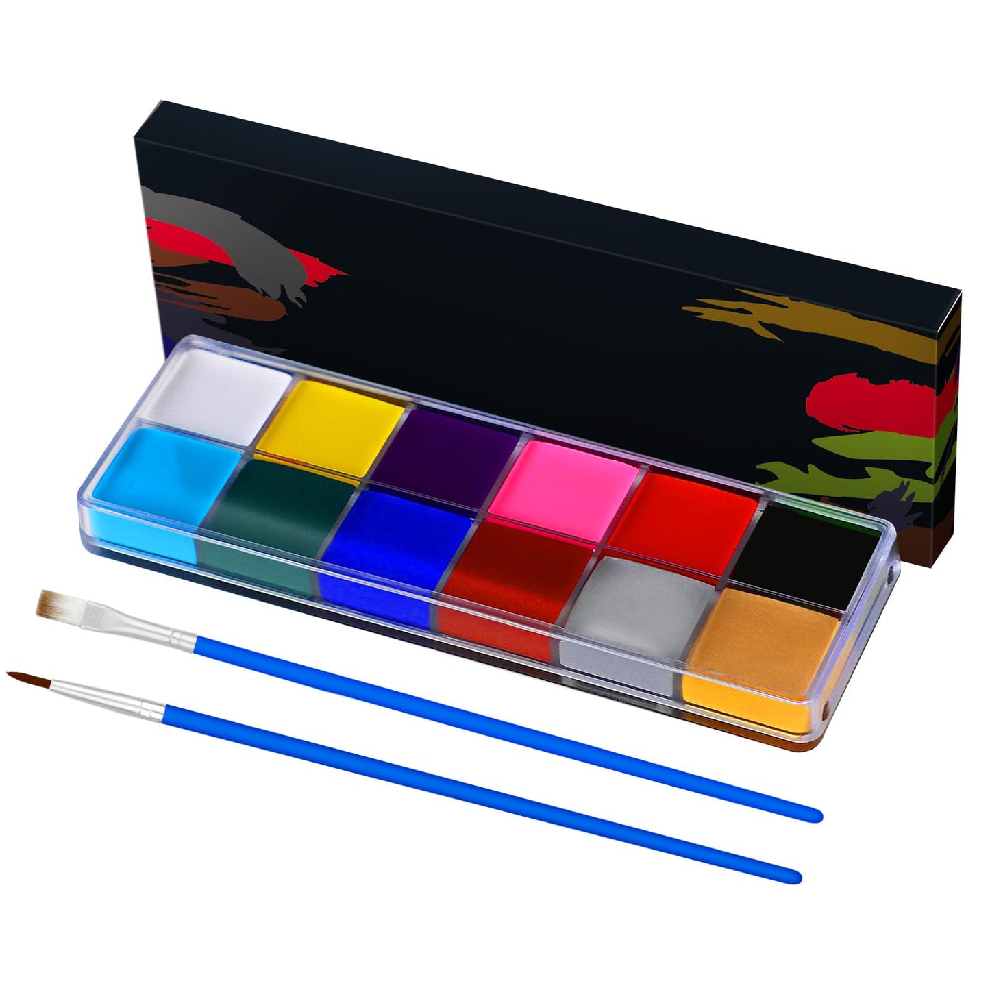 Face Painting Kit for Kids, 12 Colors Oil-Based Face Paint with 2 Brushes, Non-Toxic Halloween Makeup Kit, Professional Face Body Paint for Halloween