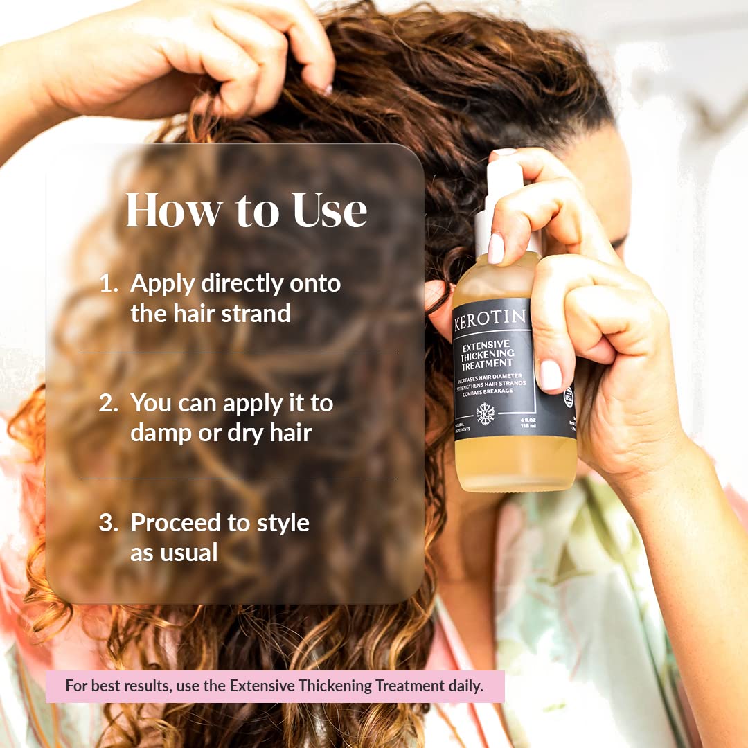 Kerotin Hair Thickening Spray with Keratin – Boosts Volume, Body & Shine for Fine & Thin Hair, Heat Protectant, Repair Mist, Sulfate & Cruelty-Free, Made in USA