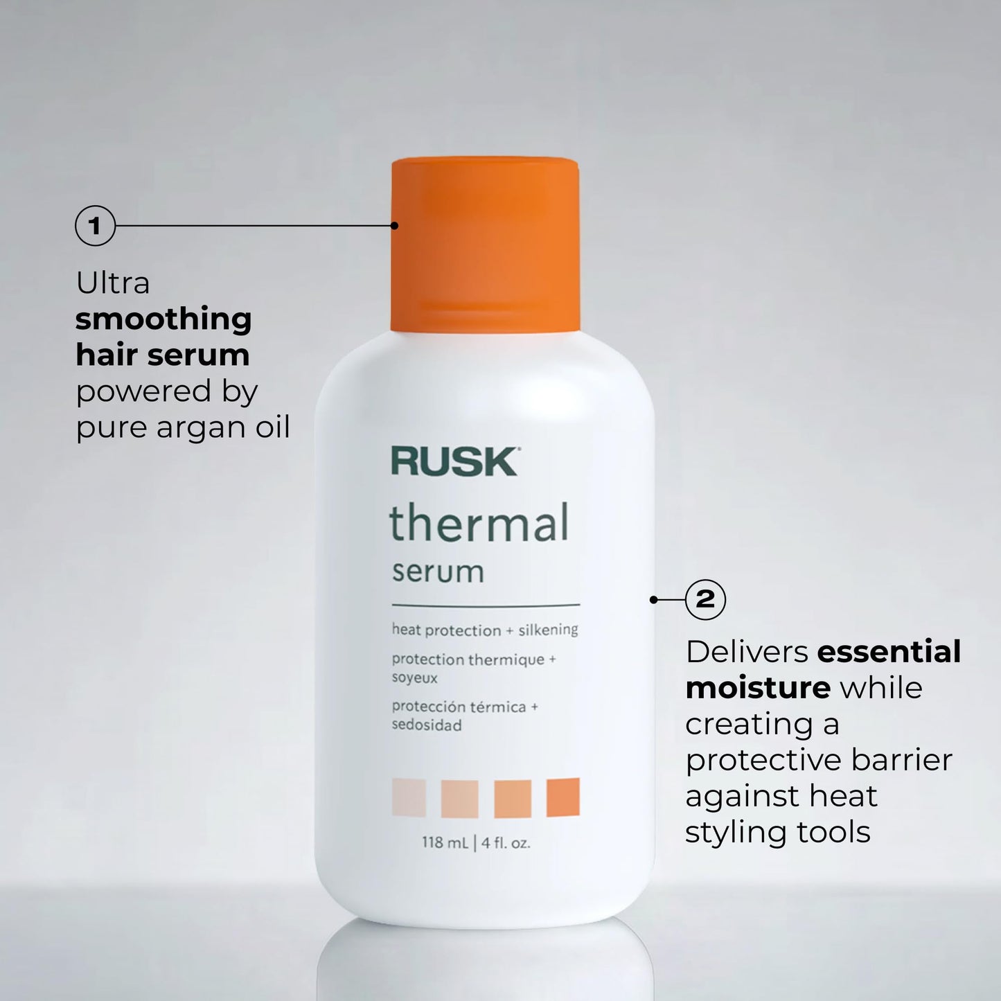 RUSK Thermal Serum - Heat Protectant Treatment for Frizz Control - Smoothing with Added Shine, Moisture & Cuticle Sealing - Lightweight Anti-Humidity