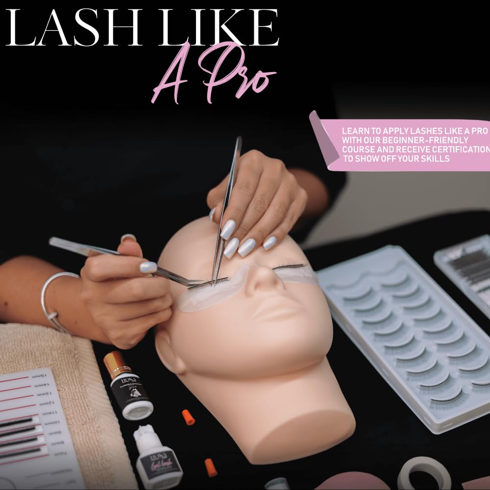 Hoka Lash Eyelash Extension Kit & Training Course and Certification, Professional Lash Extension Kit for Beginners Includes Practice Mannequin Head