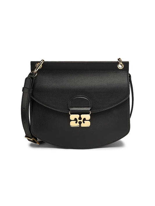 Ganni, Apo-G Small Leather Shoulder Bag, Black