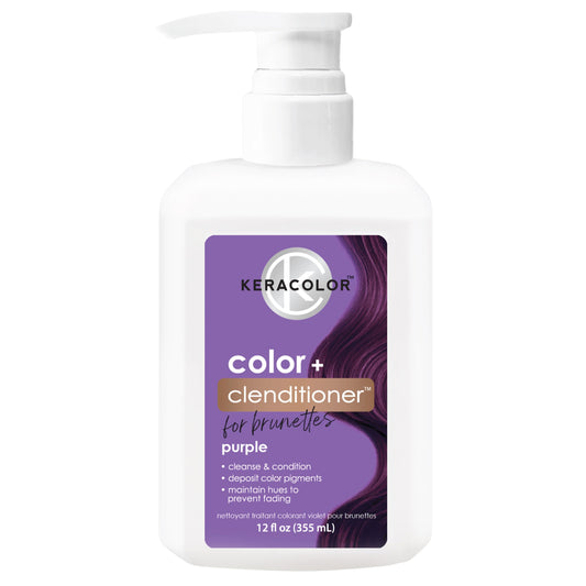 Keracolor Color + Clenditioner 3-in-1 Color-Depositing Conditioner for Brunettes, Gently Cleanses & Conditions, Semi-Permanent Hair Color, Purple, 12