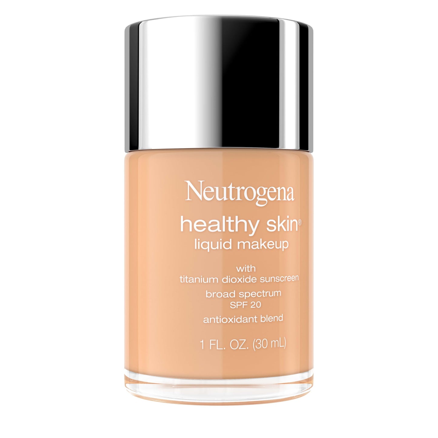 Neutrogena Healthy Skin Liquid Foundation Makeup Broad Spectrum SPF 20 Sunscreen, Medium Coverage, Vit B5, Antioxidants, All Day Wear, Buff Beige