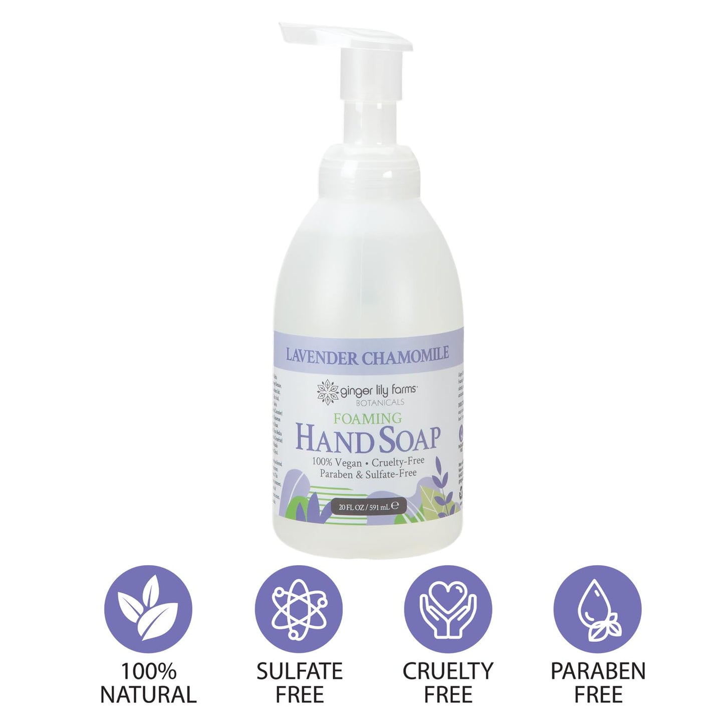 Ginger Lily Farms Botanicals All-Purpose Foaming Hand Soap Refill, 100% Vegan & Cruelty-Free, Lavender Chamomile Scent, 20 Fl Oz (Pack of 8)