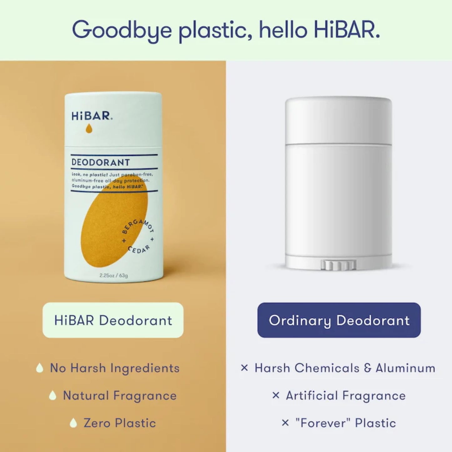 HiBAR - Bergamot & Cedar Plastic Free Deodorant - Natural Deodorant - All-Day Protection - With Sunflower Seed Wax, Rice Bran & Shea Butter - Plastic Beauty and Personal Care HIBAR