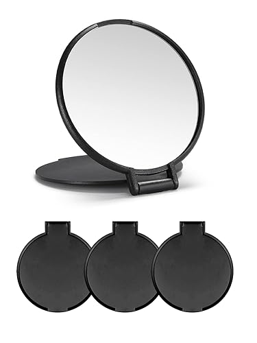MOMIRA Compact Mirror Bulk Round Makeup Mirror for Purse, Set of 3, 2.6" L x 2.37" W (Black)
