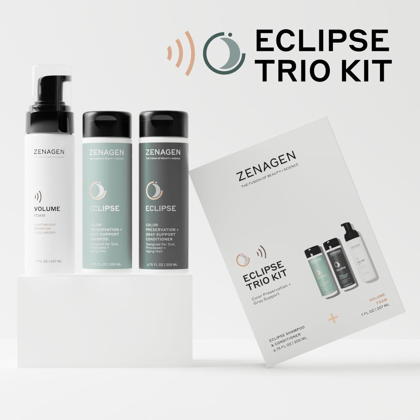 ZENAGEN Eclipse Trio Kit | Color Preservation + Gray Support | Shampoo + Conditioner + Volume Foam | for Color Protection, Hair Health & Voluminous