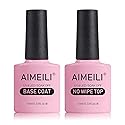 AIMEILI Gel Nail Polish No Wipe Top and Base Coat Set Shine Finish Long Lasting Soak Off Gel Nail Lacquer - 2 x 10ml