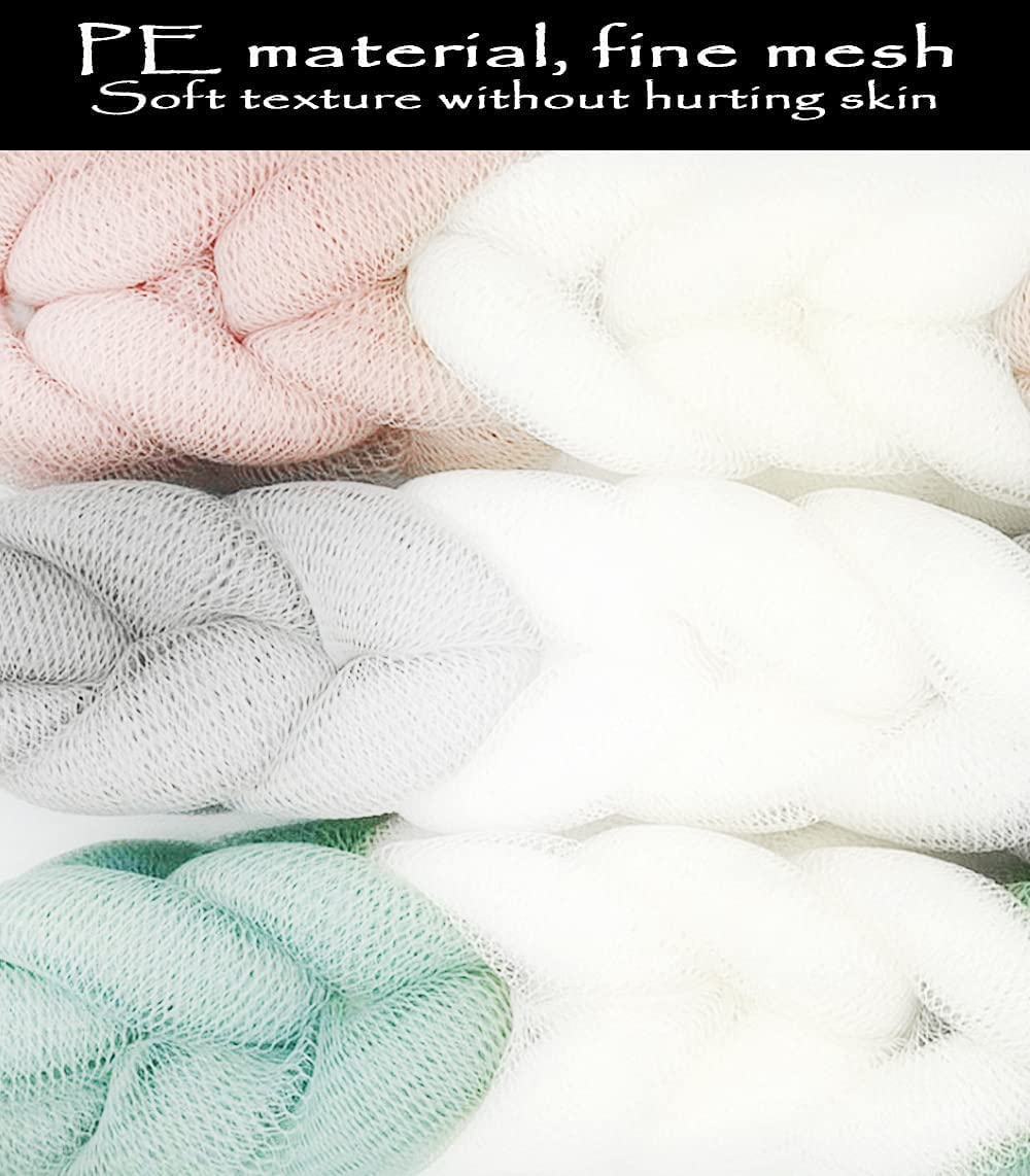 MURRI&MURRDI 4 Packs Long Loofah Back Scrubber for Shower,Body Bath Sponge Ball with Rope Handles,Stretch Exfoliating Mesh Sponge for Men and Women