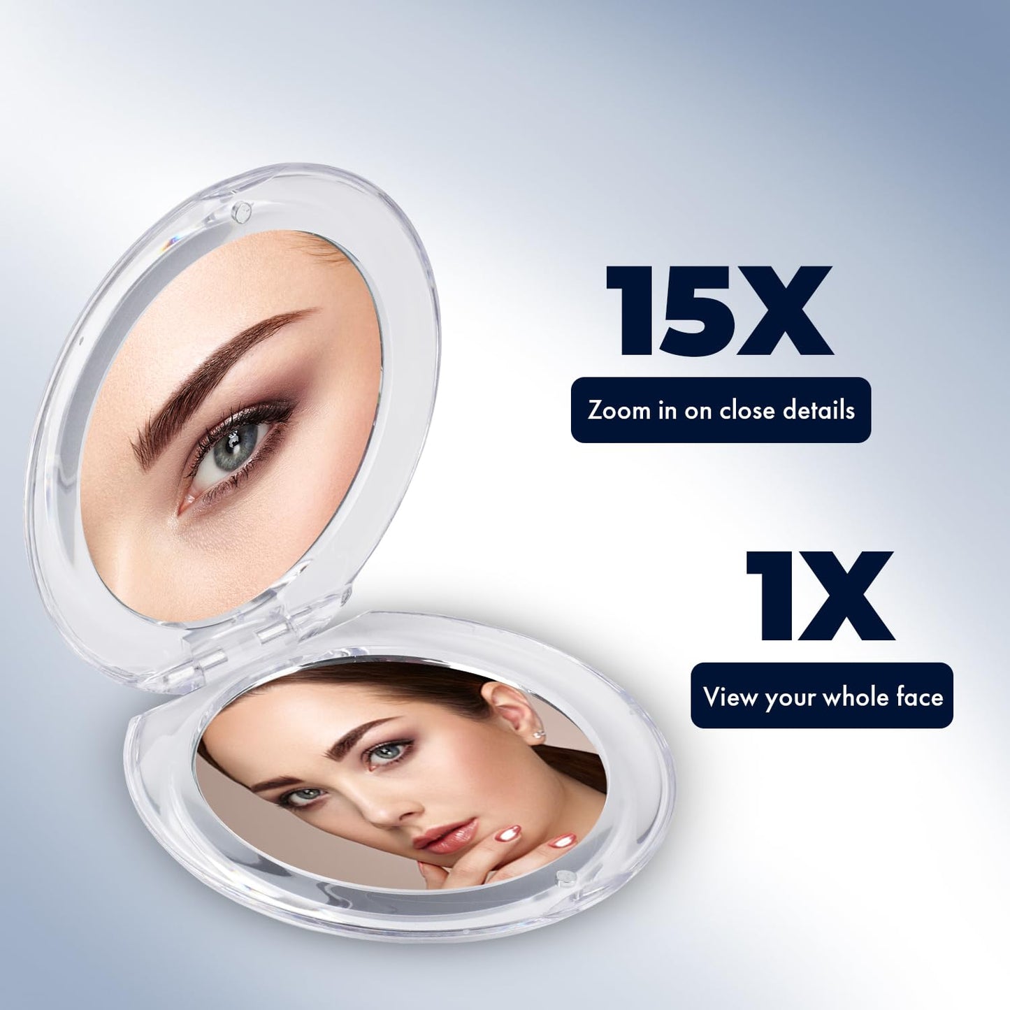 MIRRORVANA Small Compact 15X Magnifying Travel Makeup Mirror - Lightweight, Handheld, and Foldable Design - Mini Pocket-Sized Magnified Mirror