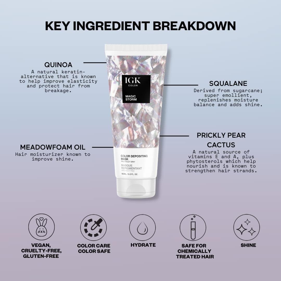 IGK Magic Storm | Pale Violet Gray Hair Gloss + Color Depositing Mask | Boost Shine, Enhance Cool Tones, Refresh Color | Semi Permanent Conditioning