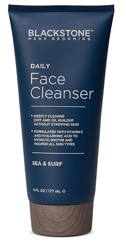 Blackstone Men's Grooming Daily Face Cleanser - Deep Cleanse & Nourish with Hyaluronic Acid, Aloe Vera and Vitamin E | Hydrate - Sea & Surf (6 Fl Oz)