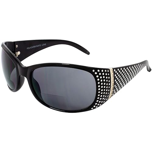 Global Vision Galaxy Womens Bifocal Fashion Motorcycle Sunglasses Chrome Rhinestone Look Black Frames Smoke Lenses