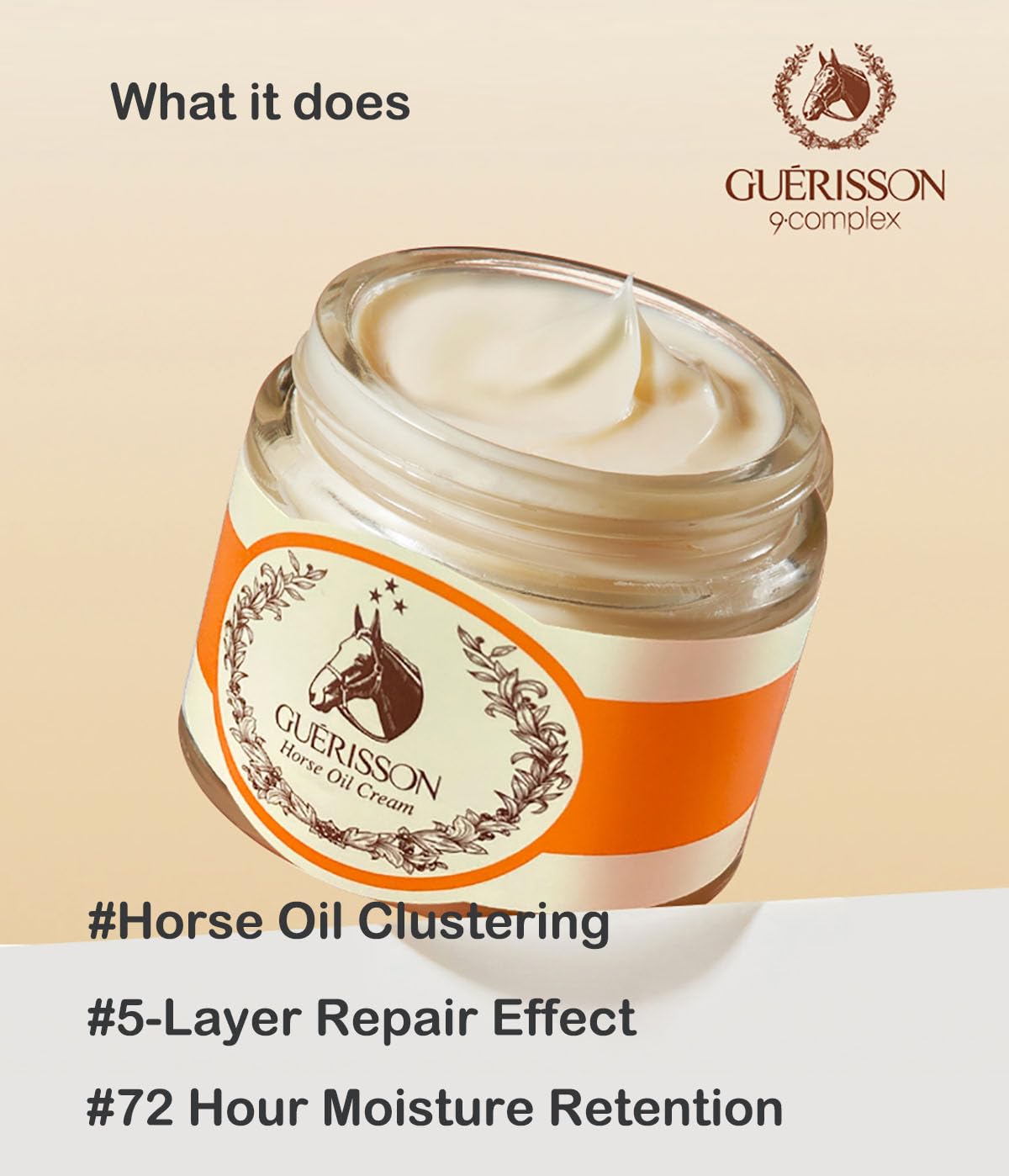 GUERISSON 9 Complex Horse Oil Cream 70g | Premium K-Beauty Moisturizer | Hydrating, Radiance-Boosting, Barrier-Supporting | Trusted Korean Daily Face