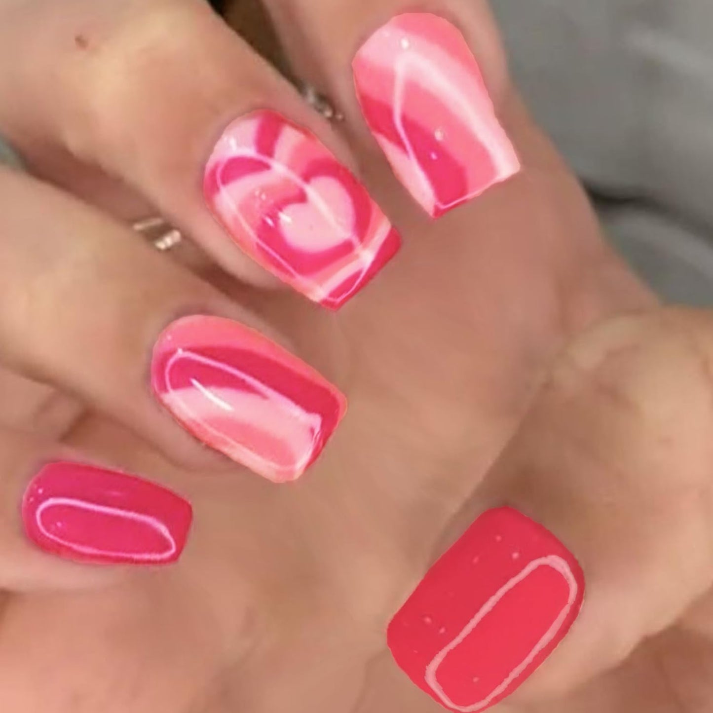 GLAMERMAID Hot Pink Ombre Press on Nails Medium Square, Color Gel False Nals, Valentine Colorful Glue on Nails Kit for Women, Pop Comic Sweet Reusable
