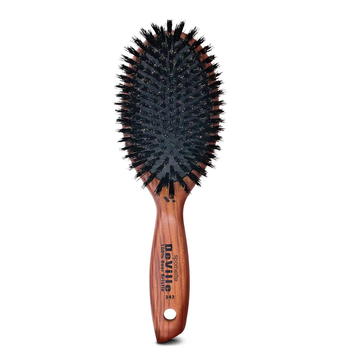 Spornette Deville Boar Bristle Wooden Paddle Hair Brush for Women - Cushion Oval Hair Straightening Brush for Blow Drying, Detangling, Smoothing