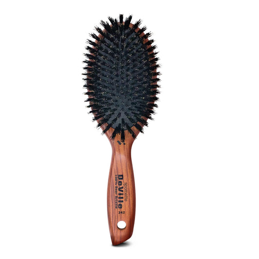 Spornette Deville Boar Bristle Wooden Paddle Hair Brush for Women - Cushion Oval Hair Straightening Brush for Blow Drying, Detangling, Smoothing