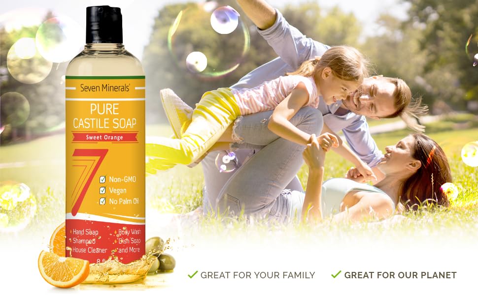 Seven Minerals Pure Castile Soap, Rosemary - No Palm Oil, GMO-Free - Gentle Liquid Soap For Sensitive Skin & Baby Wash - All Natural Vegan Formula Beauty and Personal Care Seven Minerals