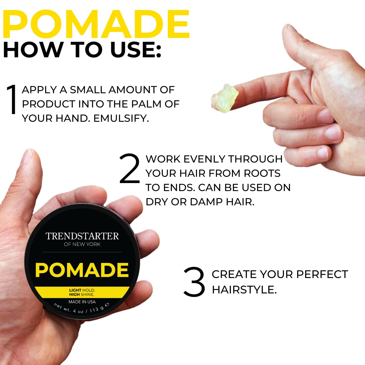 TRENDSTARTER - CLASSIC POMADE (4oz) - Light Hold - High Shine - Water-Based Pomade - All-Day Smooth Wet Look Finish - Non-Crispy Formula - Premium