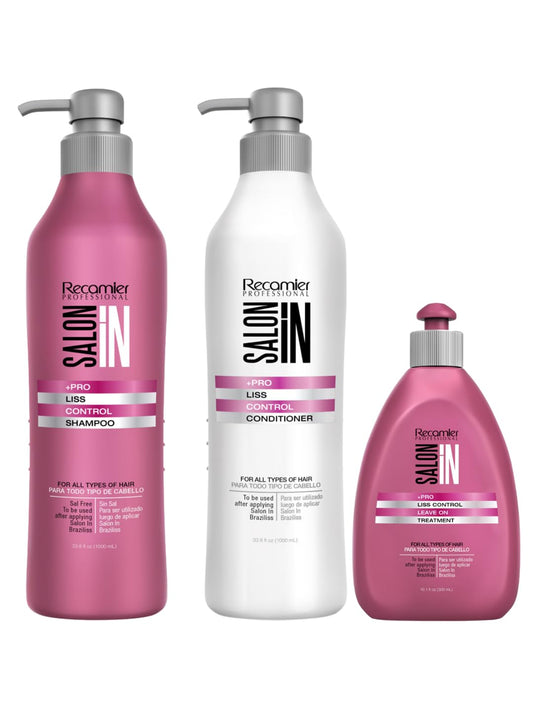 Salon In by Recamier | Liss Control Hair Care Set - Includes Shampoo (33.8 fl oz), Conditioner (33.8 fl oz) and Leave-On Treatment Set (10.1 fl oz)