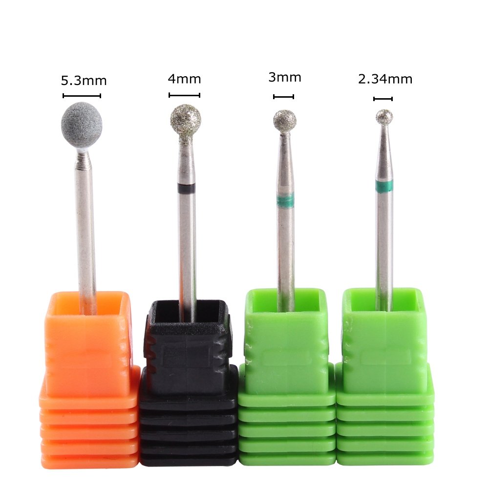MZCMSL 4PCS Cuticle Clean Drill Bit Diamond Nail Bit Ball Head Stone File Manicure Pedicure Nail Art Tools