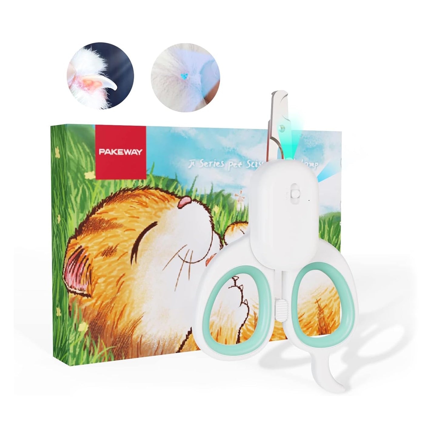 PAKEWAY Pet Nail Clipper with LED & UV Light – Sharp Angled Blade for Safe Grooming of Cats, Dogs, Rabbits & Small Animals