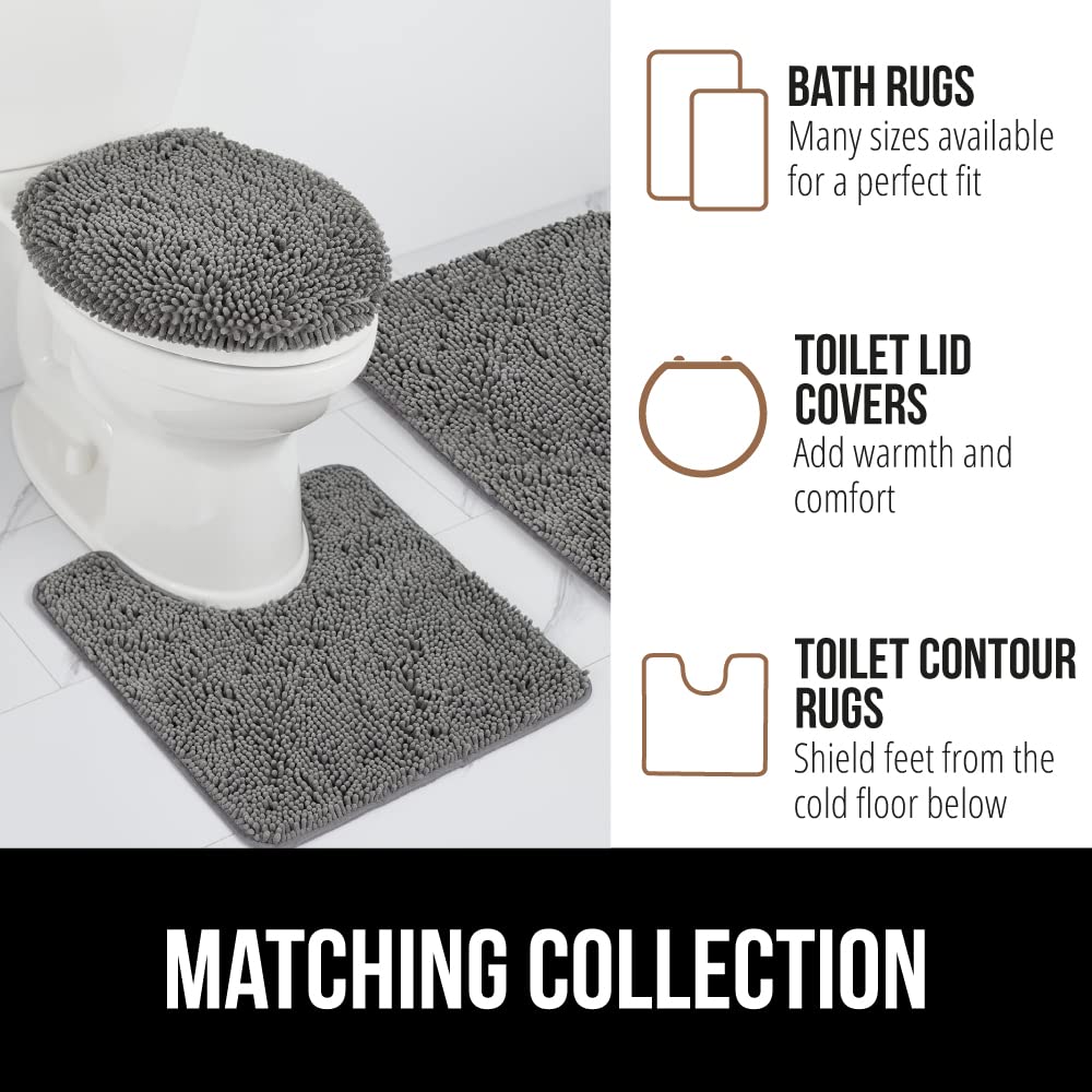 GORILLA GRIP Chenille Bath Rug Mat 24x17 – Soft, Absorbent, Quick-Dry, Rubber Back, Washable Bathroom Mat – Grey