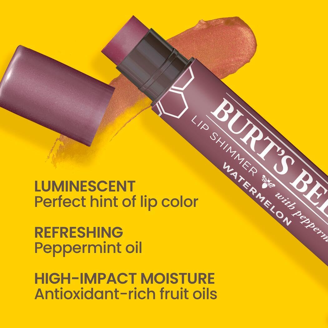 Burt's Bees Lip Balm Spring Gifts, 3 Nourishing Lip Care Shimmers for All Day Glow, Kissable Color Spring Gift Set -Peony, Fig & Rhubarb (Packaging