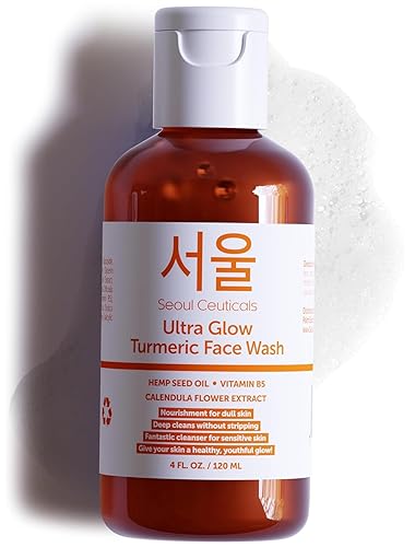 SeoulCeuticals Korean Turmeric Face Wash Cleanser - Vegan Cruelty Free Korean Skincare Facial Cleanser - K Beauty Skin Care for Dry Sensitive Skin 4oz