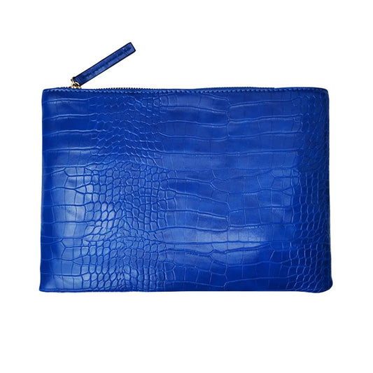 NIGEDU Women Clutches Crocodile Grain PU Leather Envelope Clutch Bag (Blue)