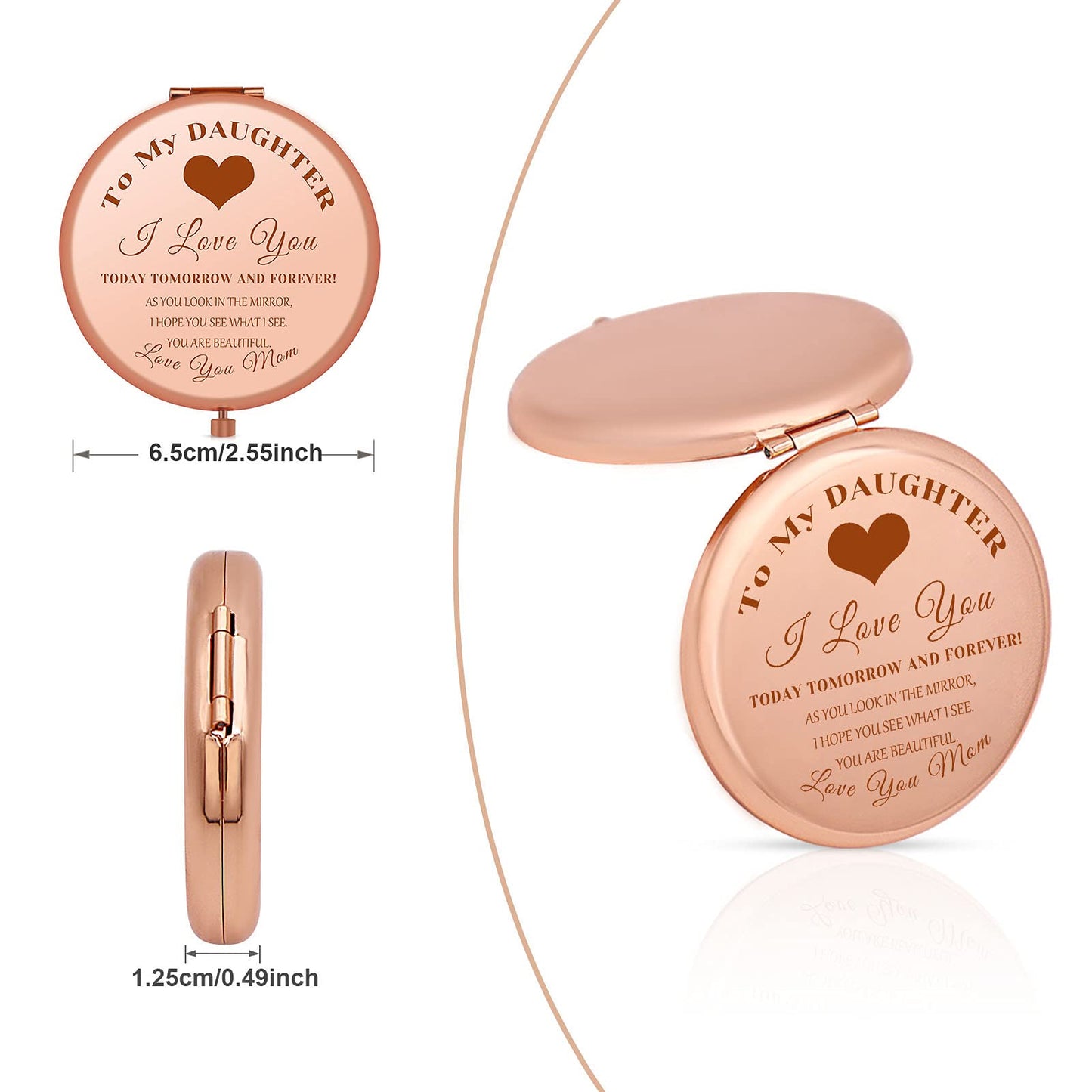Jielahua Daughter Inspirational Gift Makeup Mirror Daughter Birthday Gift Ideas Rose Gold Compact Makeup Mirror for Her Christmas Graduation Wedding