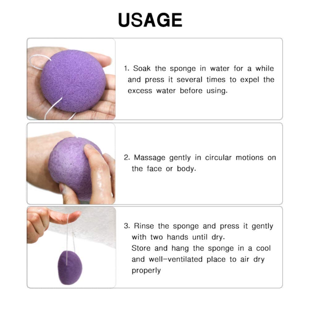6pcs/Set Konjac Sponge, 100% Pure Naturally Cleaning Puff Konjac Sponges Tool Wet/Dry Skin Massage Tools to effortlessly Cleanse & Soften Delicate